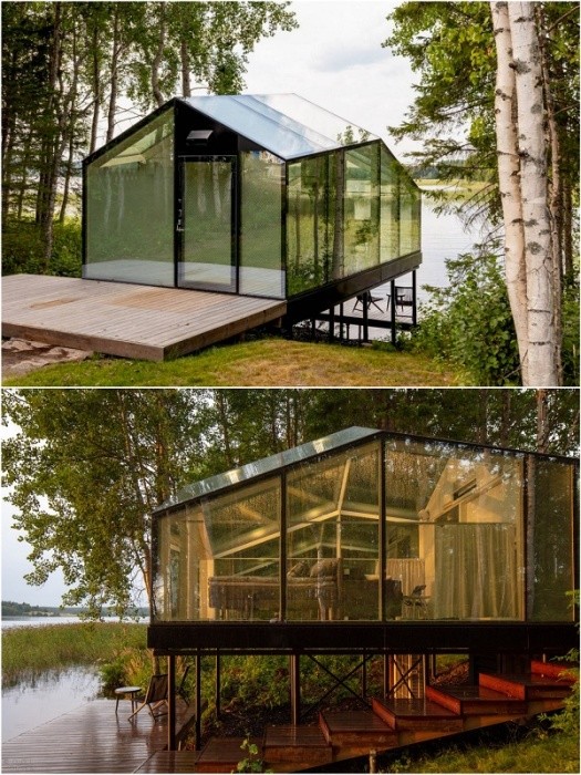 Стеклянный домик на берегу финского озера, в котором можно жить и в жару, и стужу