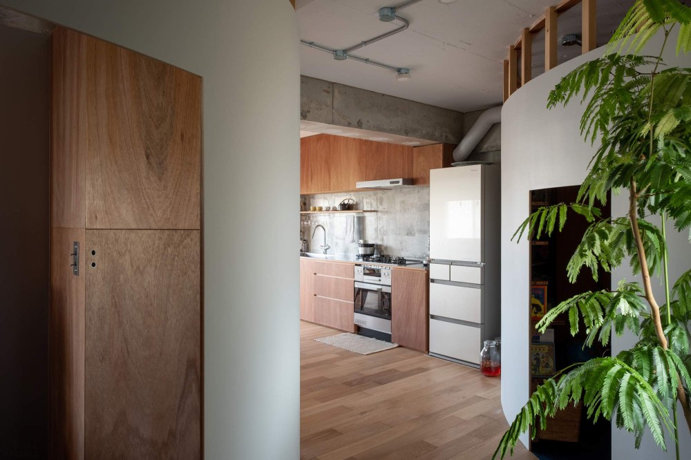 Стильная квартира с ребристыми изогнутыми пространствами, Япония